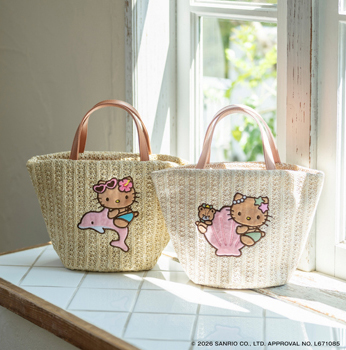 ハローキティとタイニーチャムが貝がらをギュッ♡／ HELLO KITTY かご